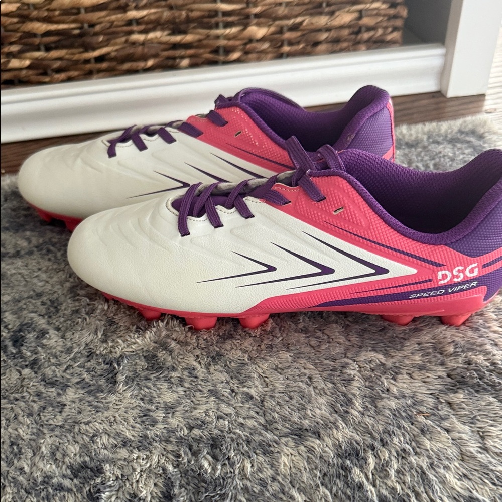 DSG White and Pink Speed Viper soccer cleats